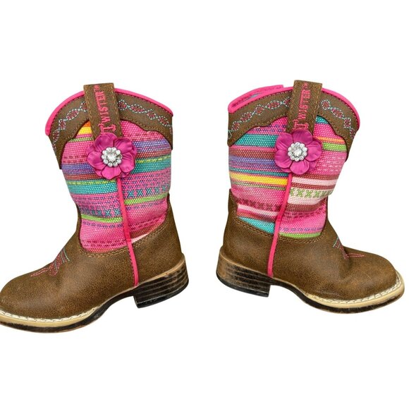 Twister Girls Toddler Size 5 Western Cowgirl Boots With Striped Pattern Flower - Picture 5 of 10